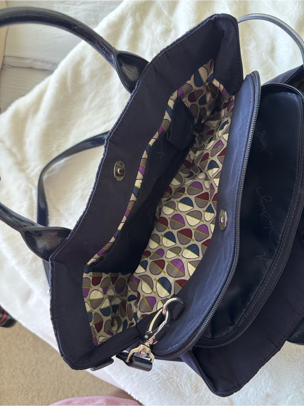 Vera Bradley quilted navy blue satchel bag with removable crossbody strap - Picture 6 of 7
